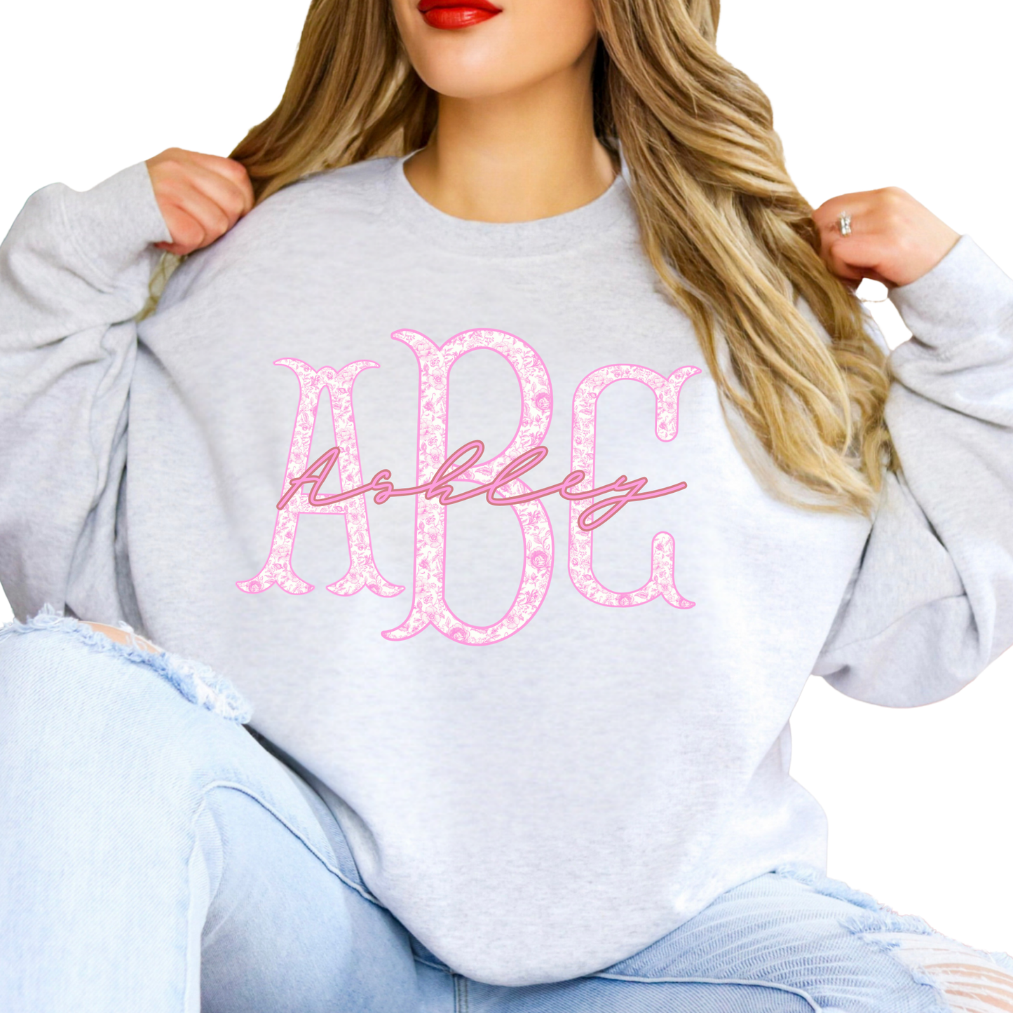 Pink Floral Fishtail  - Custom Monogram Transfer