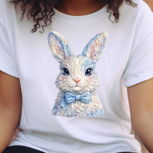 Easter Bunny Blue Bow Transfer