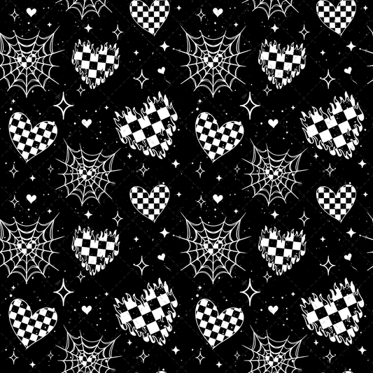 White On Black Checker Flame Hearts Seamless - Sublimation Transfer