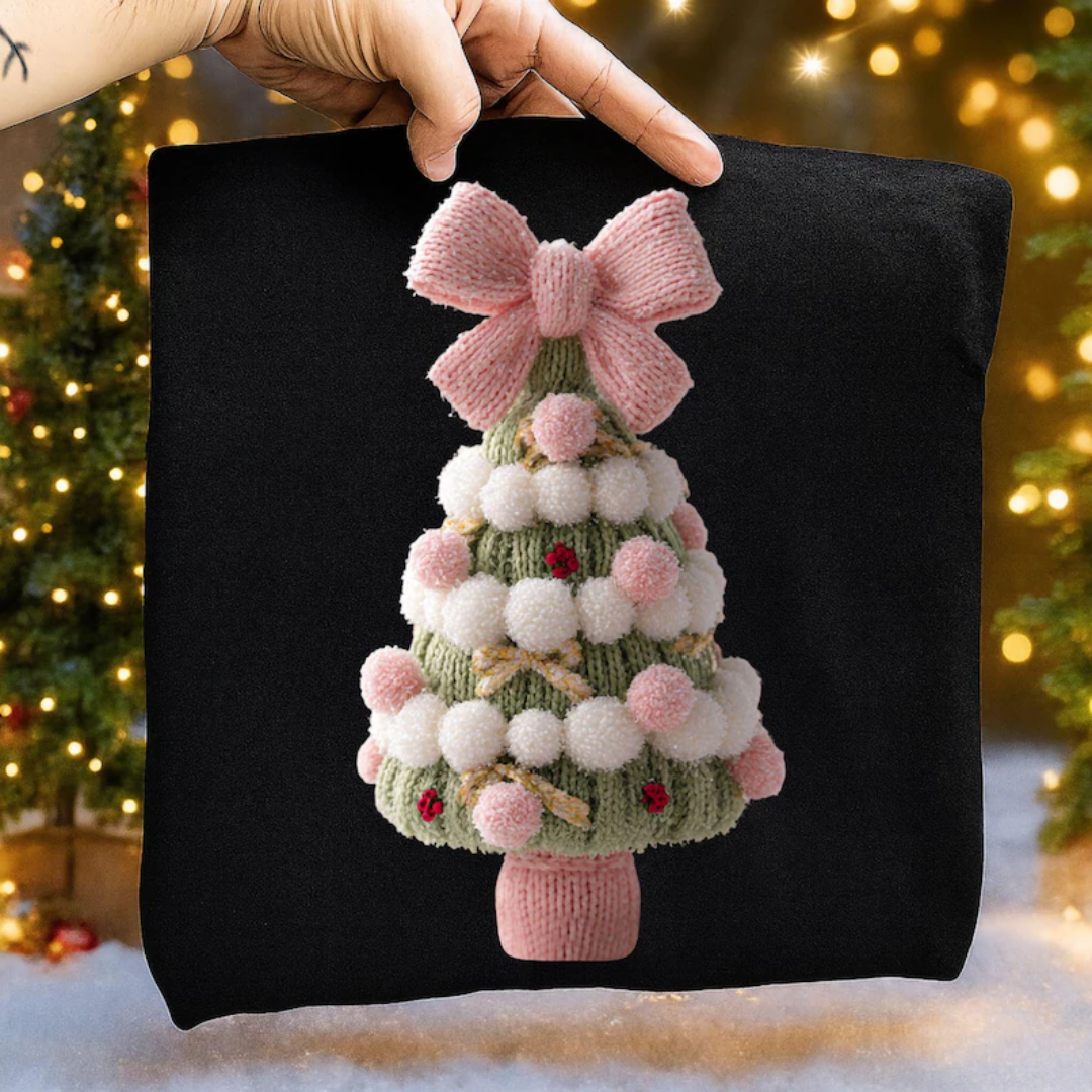POM POM FAUX YARN BOW TREE TRANSFER