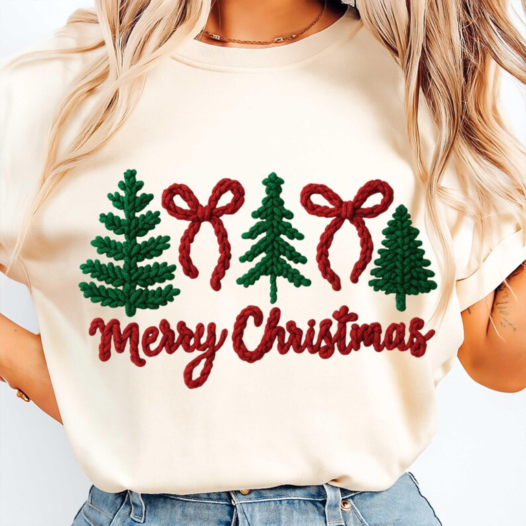 COQUETTE MERRY CHRISTMAS TREE FAUX YARN TRANSFER