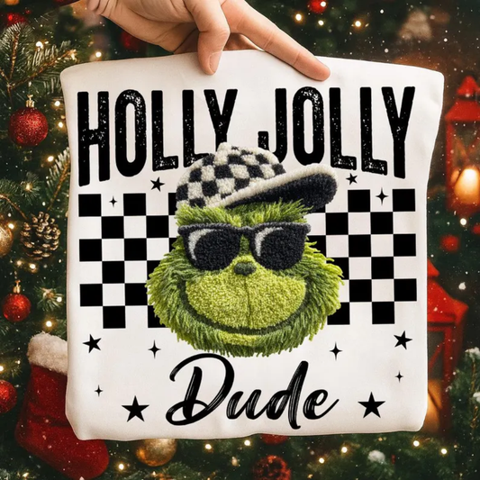 EMBROIDERED HOLLY JOLLY DUDE TRANSFER