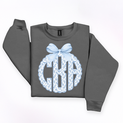 Blue Florals Coquette Bow - Custom Monogram Transfer