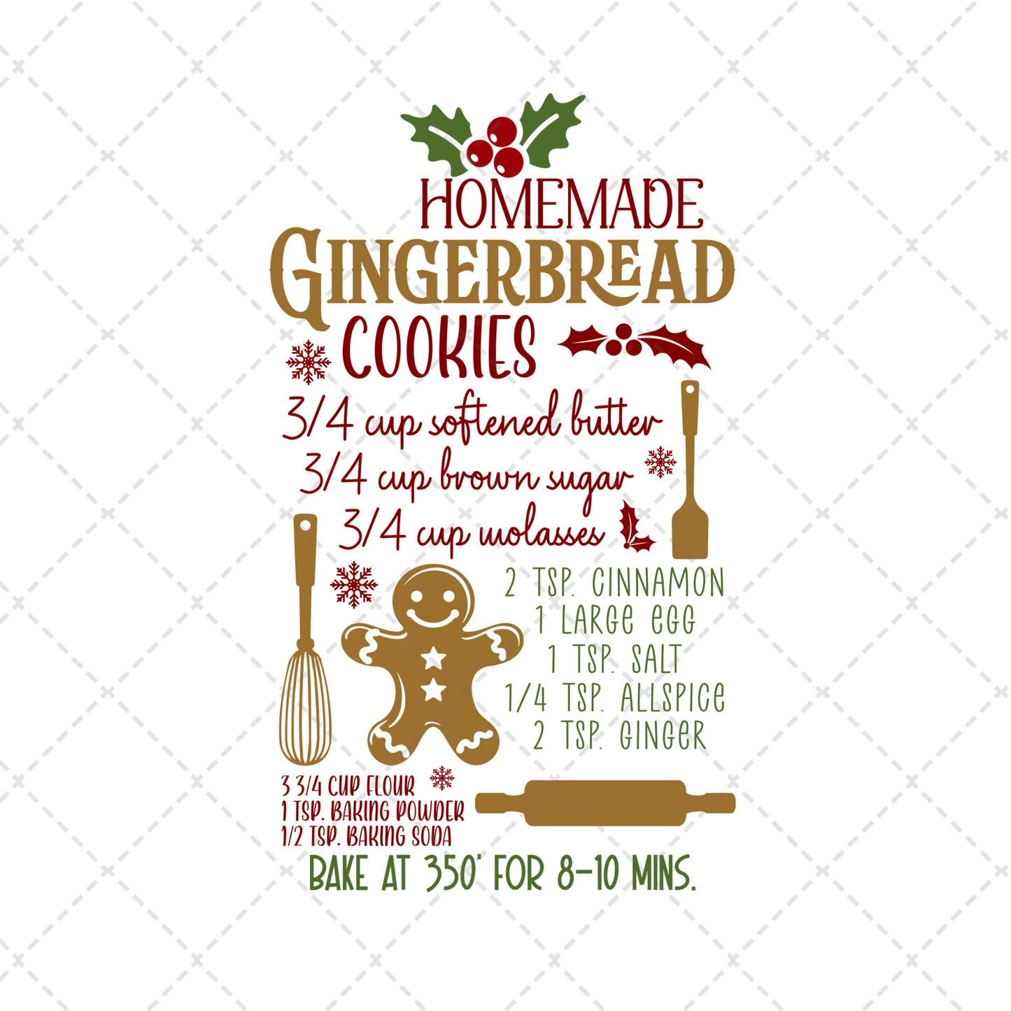 Gingerbread Recipe Tea Towel Transfer