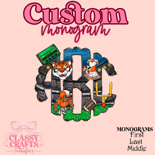 Orange Football Tiger - Custom Monogram Transfer