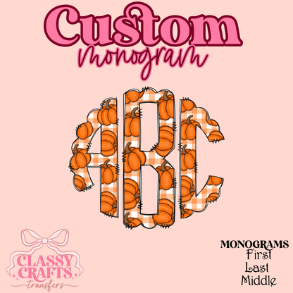 Fall Plaid Pumpkins - Custom Monogram Transfer