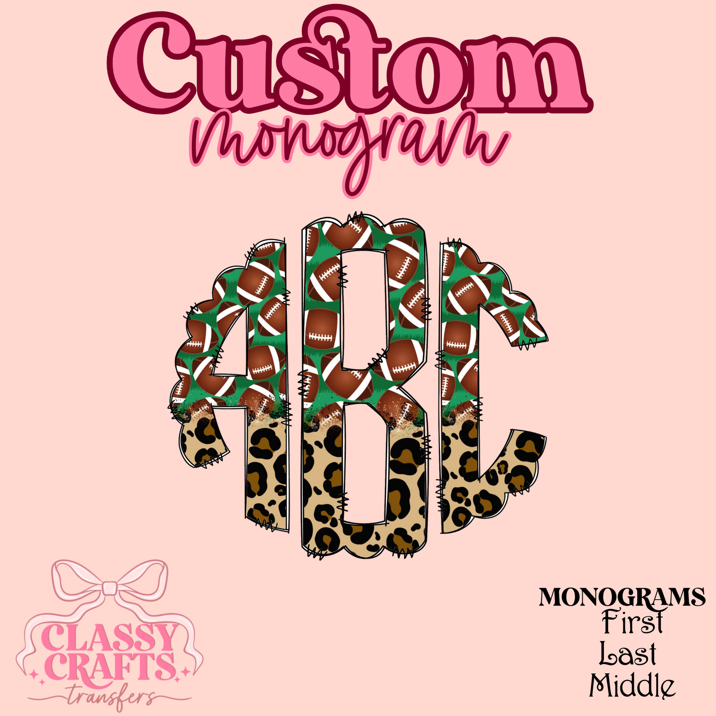Leopard Football - Custom Monogram Transfer