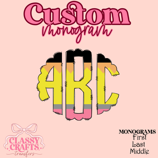 Back to School Pencil - Custom Monogram Transfer