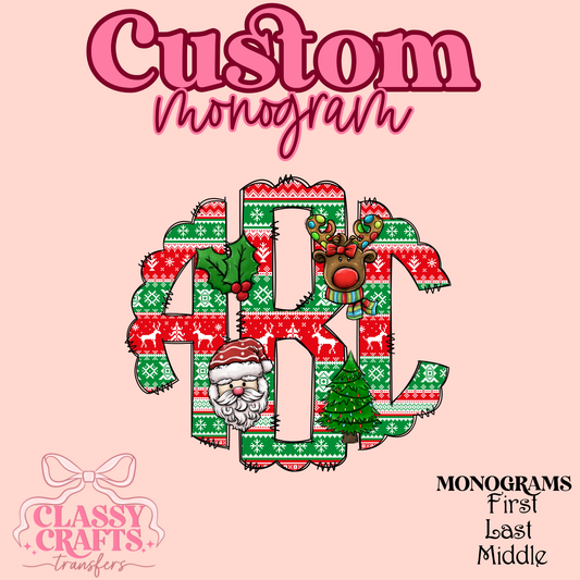 Festive Sweater Pattern - Custom Monogram Transfer
