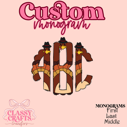 Turkey Day - Custom Monogram Transfer