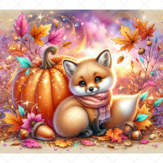 Fall Glitter Pumpkin Fox Tumbler- Sublimation Transfer