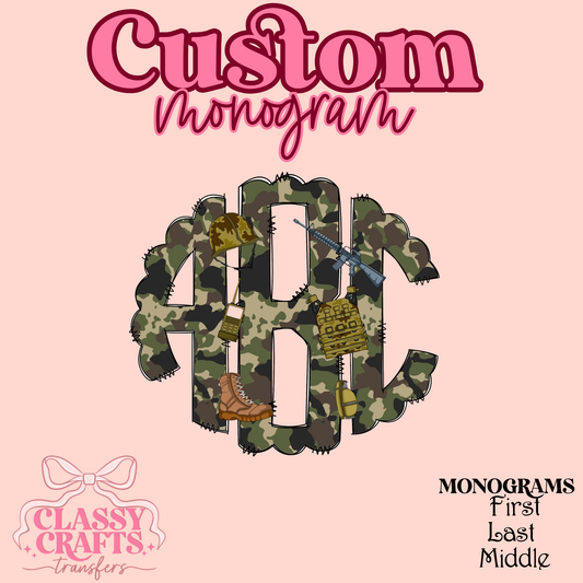 Camo Military Gear - Custom Monogram Transfer