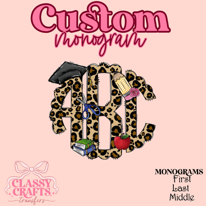 Leopard Back To School - Custom Monogram Transfer