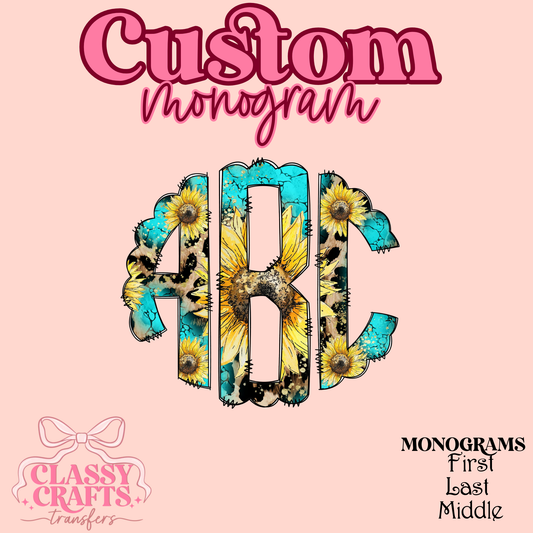 Teal Sunflower - Custom Monogram Transfer