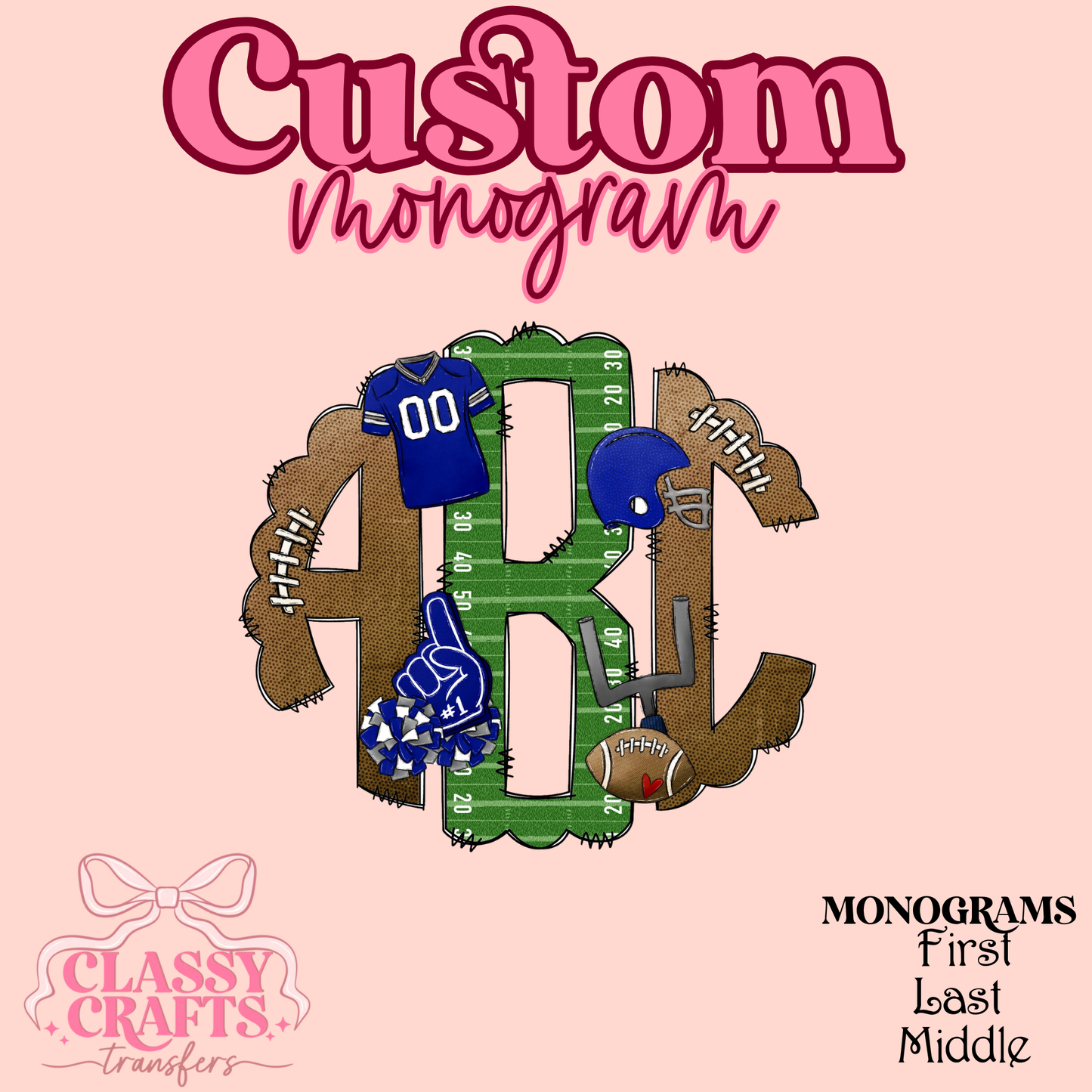 Blue Football - Custom Monogram Transfer