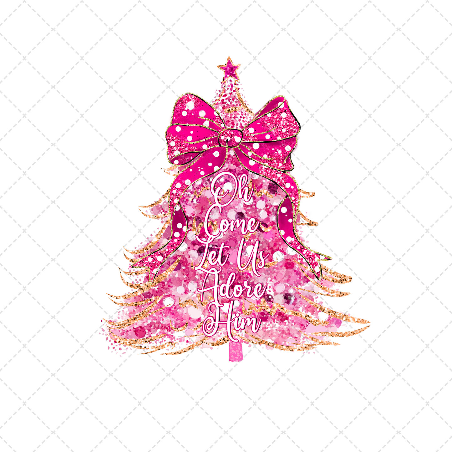 Pink Oh Come Let Us Adore Him Christmas Tree Transfer