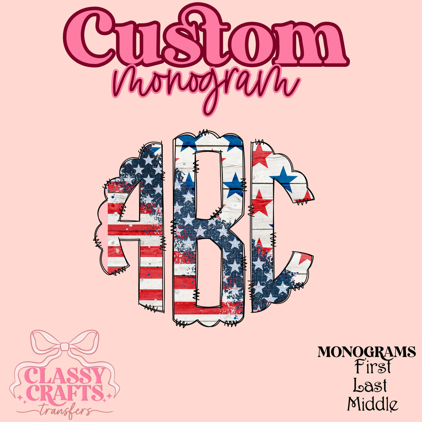 Stars And Stripes - Custom Monogram Transfer