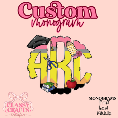 Yellow Teacher Pencil - Custom Monogram Transfer