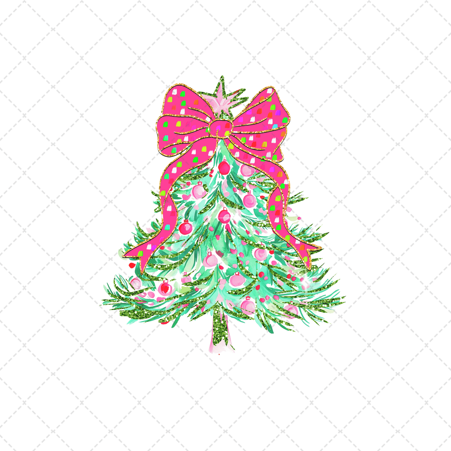 Green And Pink Christmas Tree With Pink Polka Dot Coquette Transfer