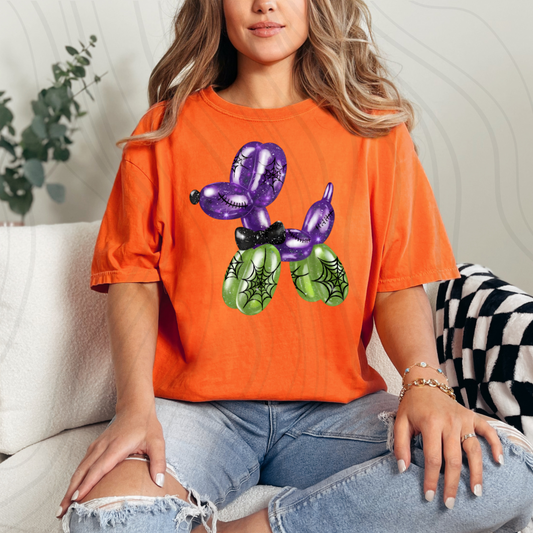 Purple Green Spider Bow Balloon Dog Transfer