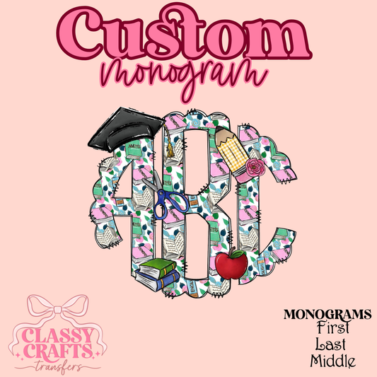 School Materials - Custom Monogram Transfer