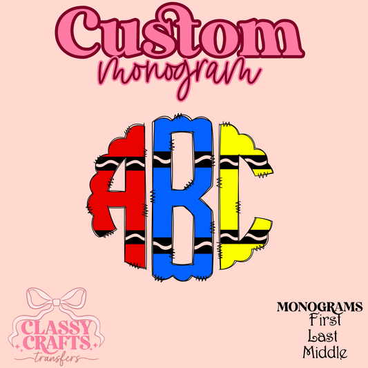 Primary Color Crayon - Custom Monogram Transfer