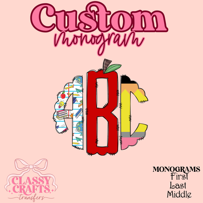 Back to School Teacher - Custom Monogram Transfer
