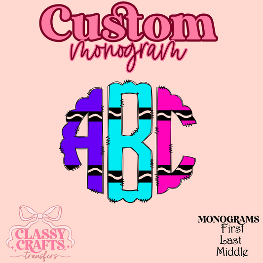 Crayon Back to School - Custom Monogram Transfer