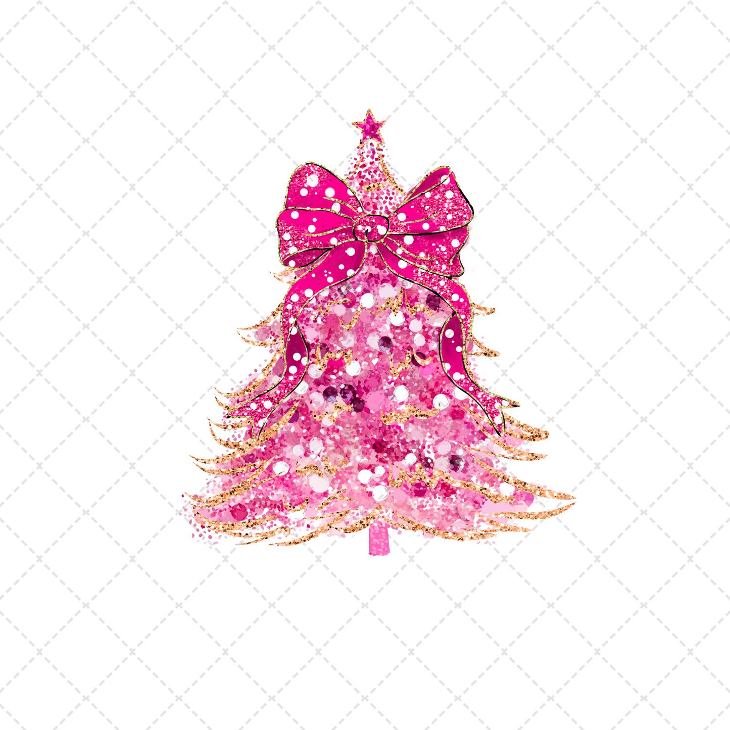 Pink Glitter Christmas Tree With Bow Transfer