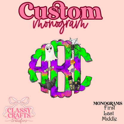 Spooky Neon Halloween - Custom Monogram Transfer