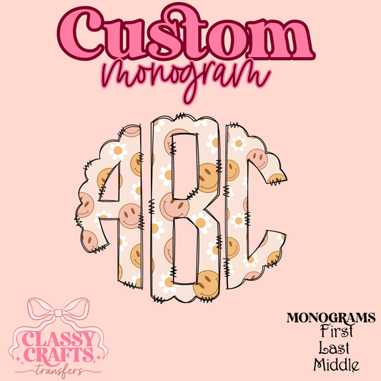Floral Smiley - Custom Monogram Transfer