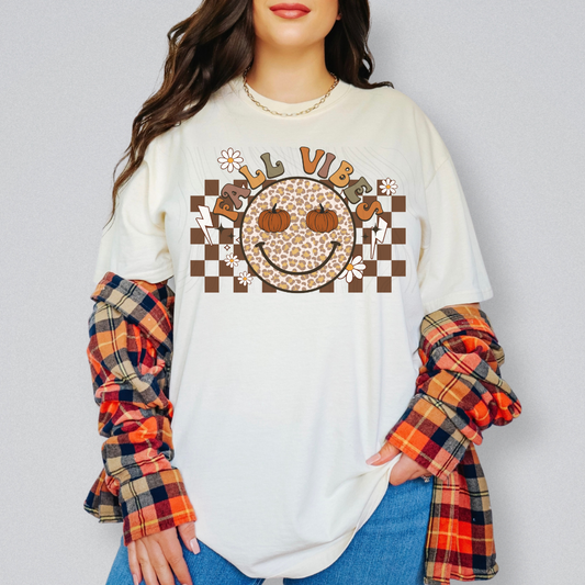 Fall Vibes Leopard Smiley Transfer