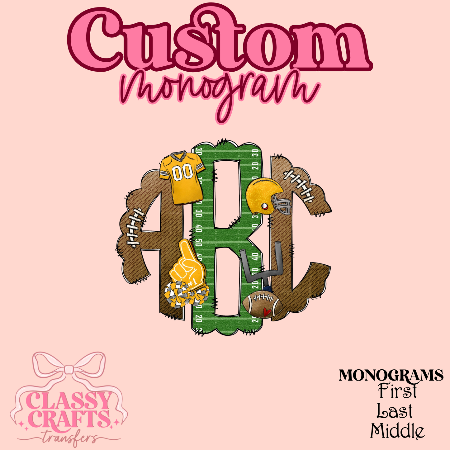 Yellow Football - Custom Monogram Transfer