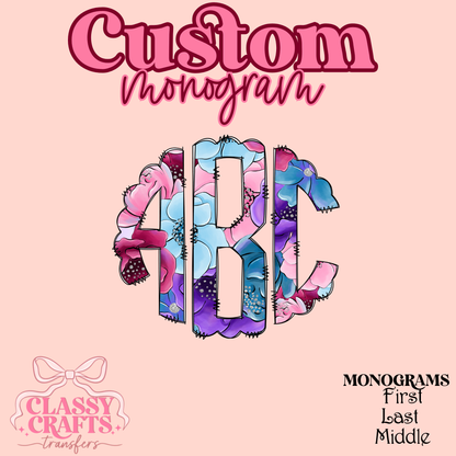 Watercolor Floral - Custom Monogram Transfer