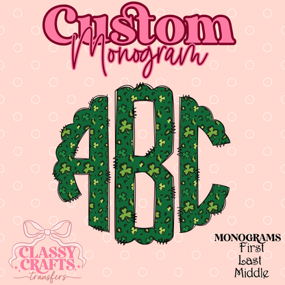 St.Patrick's Day Green Cloverleaf - Custom Monogram Transfer