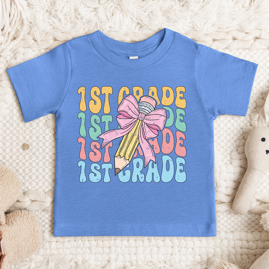 1st Grade Groovy Pencil Bow Transfer