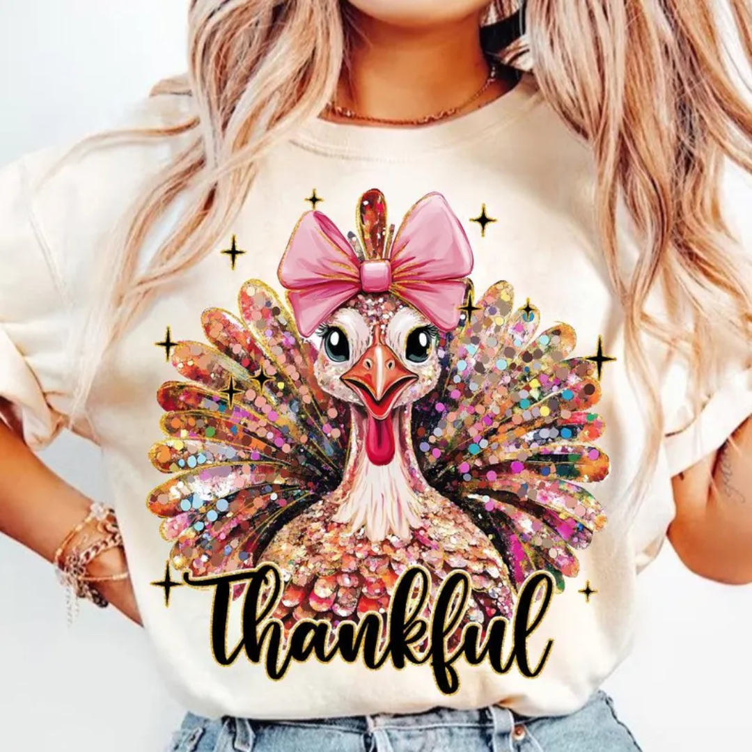 COLORFUL GLITTER COQUETTE TURKEY TRANSFER