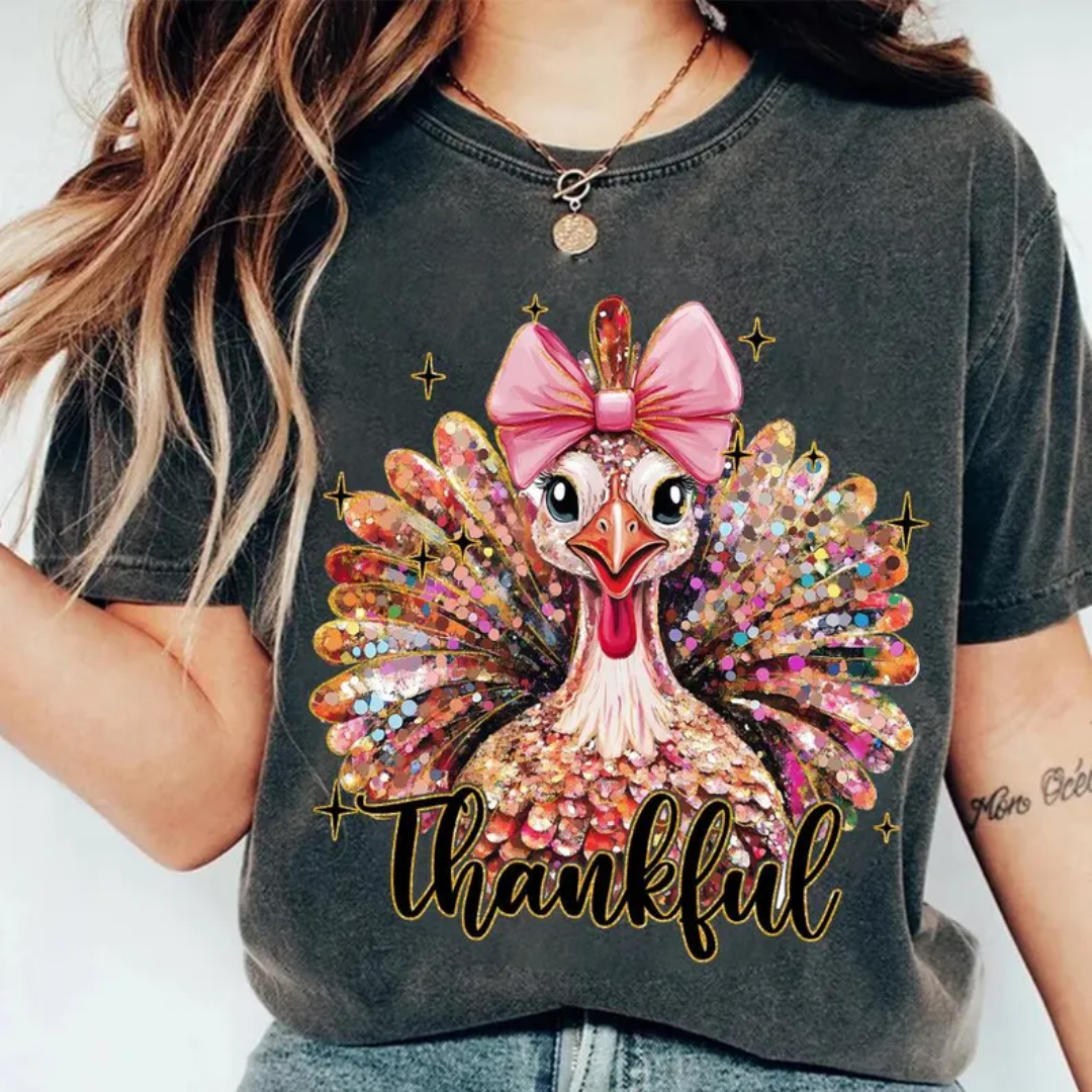 COLORFUL GLITTER COQUETTE TURKEY TRANSFER