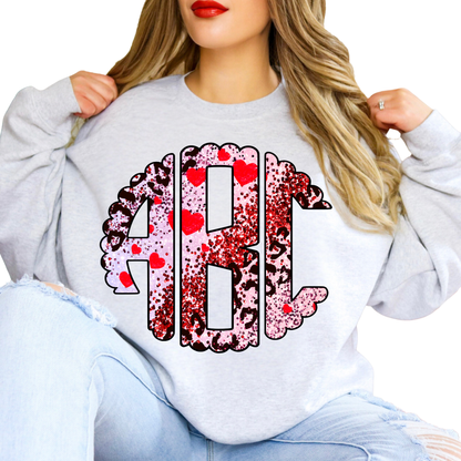Glitter Valentine Leopard- Custom Monogram Transfer