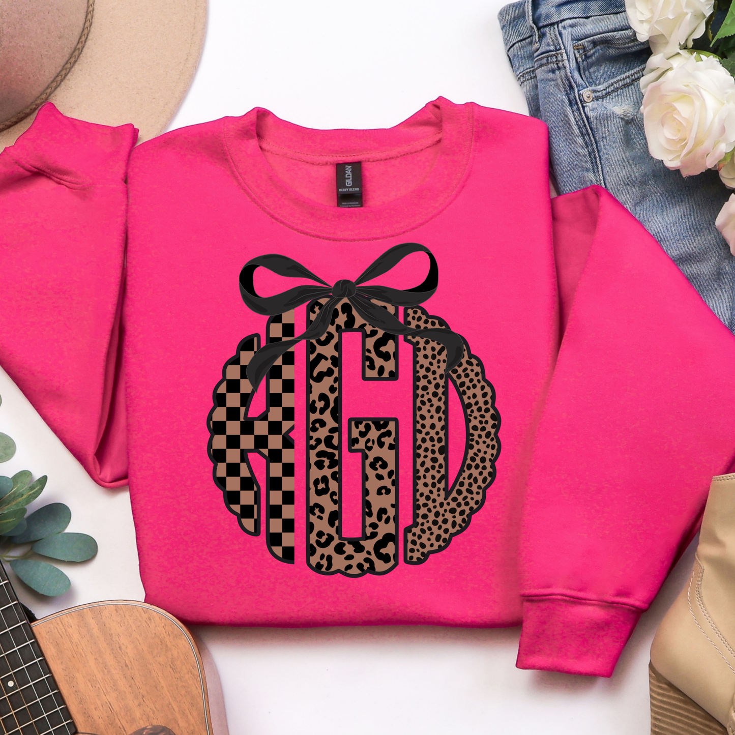 Brown Lepoard Coquette Bow- Custom Monogram Transfer