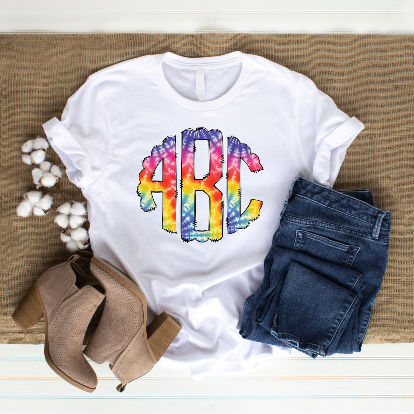 Bright Tie Dye- Custom Monogram Transfer