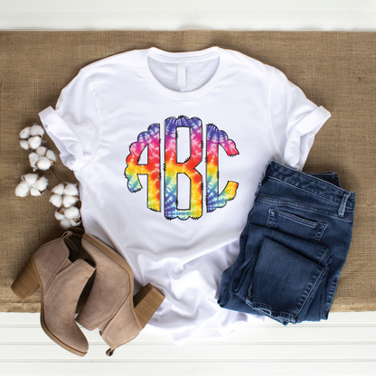 Bright Tie Dye- Custom Monogram Transfer