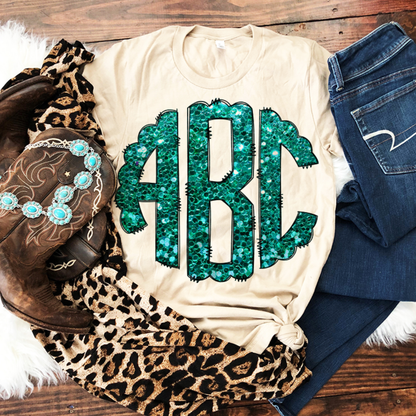 Turquoise Green Glitter - Custom Monogram Transfer