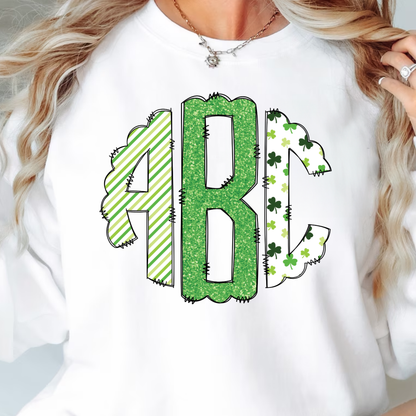 St. Patricks Day Strip Green Clover - Custom Monogram Transfer