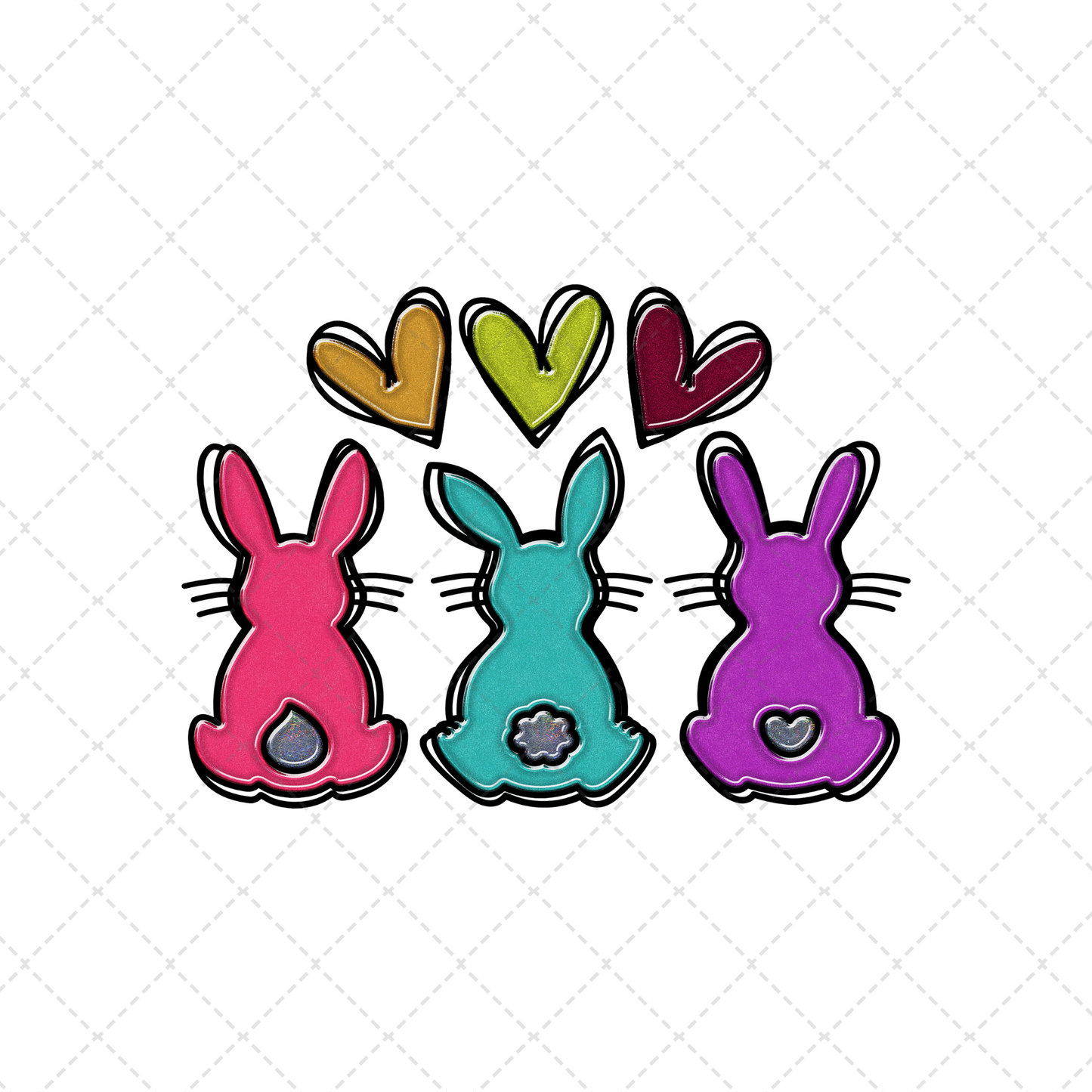 Bunny Trio With Hearts Transfer