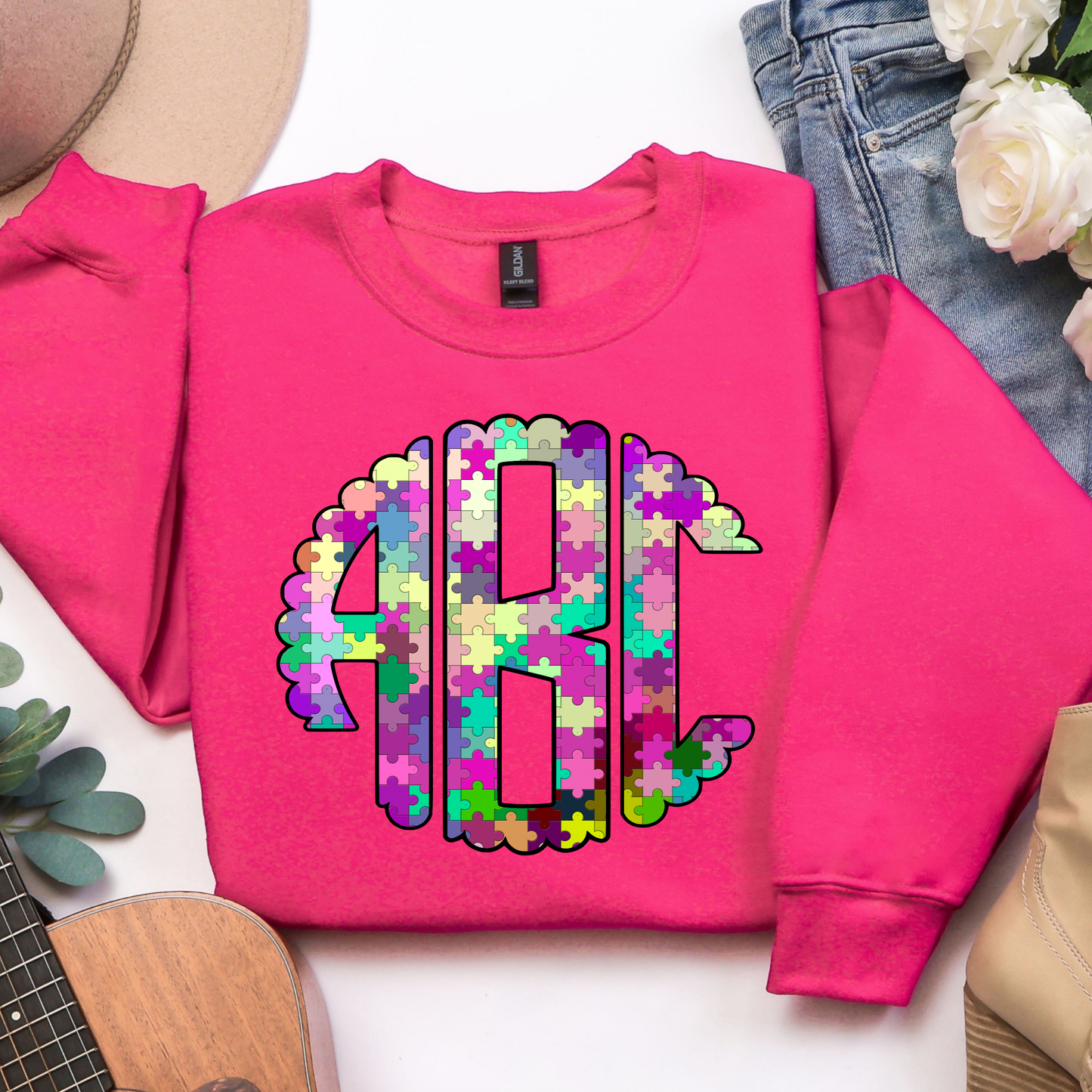 Colorful Puzzle - Custom Monogram Transfer