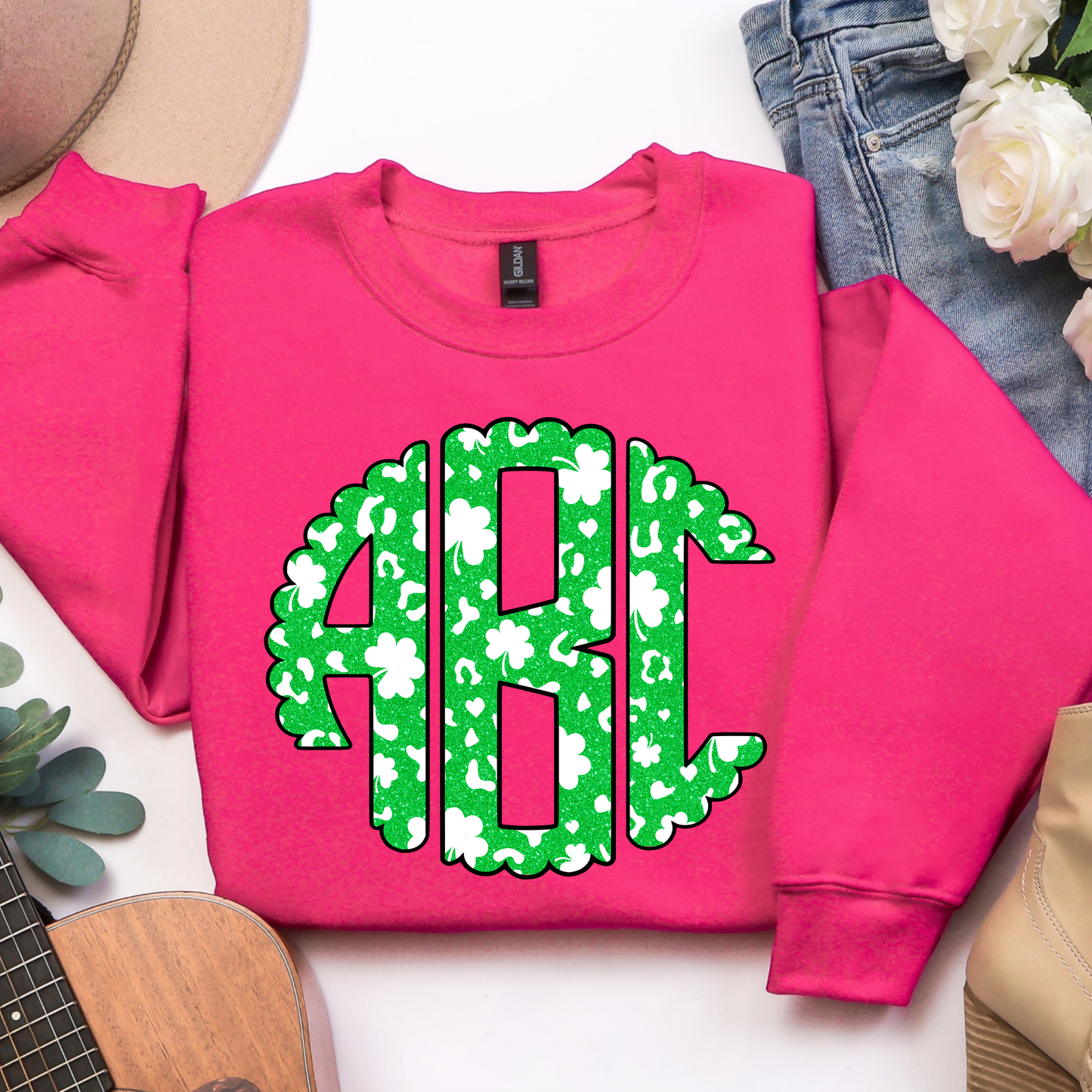 Green Glitter Shamrock  - Custom Monogram Transfer