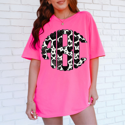 Glitter Heart Black & White  - Custom Monogram Transfer