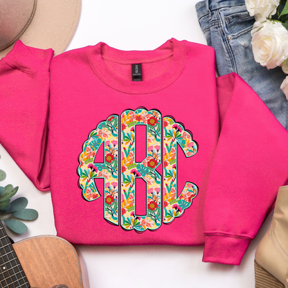 Bright Multi Color Floral - Custom Monogram Transfer