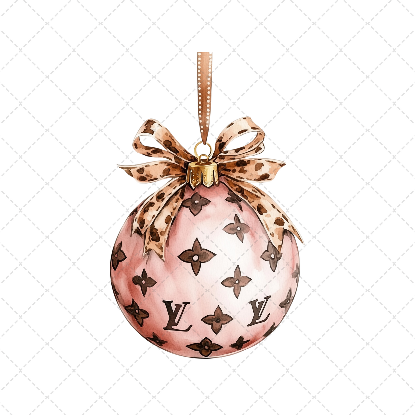 Preppy Christmas Pink and Bow Ornament Transfer